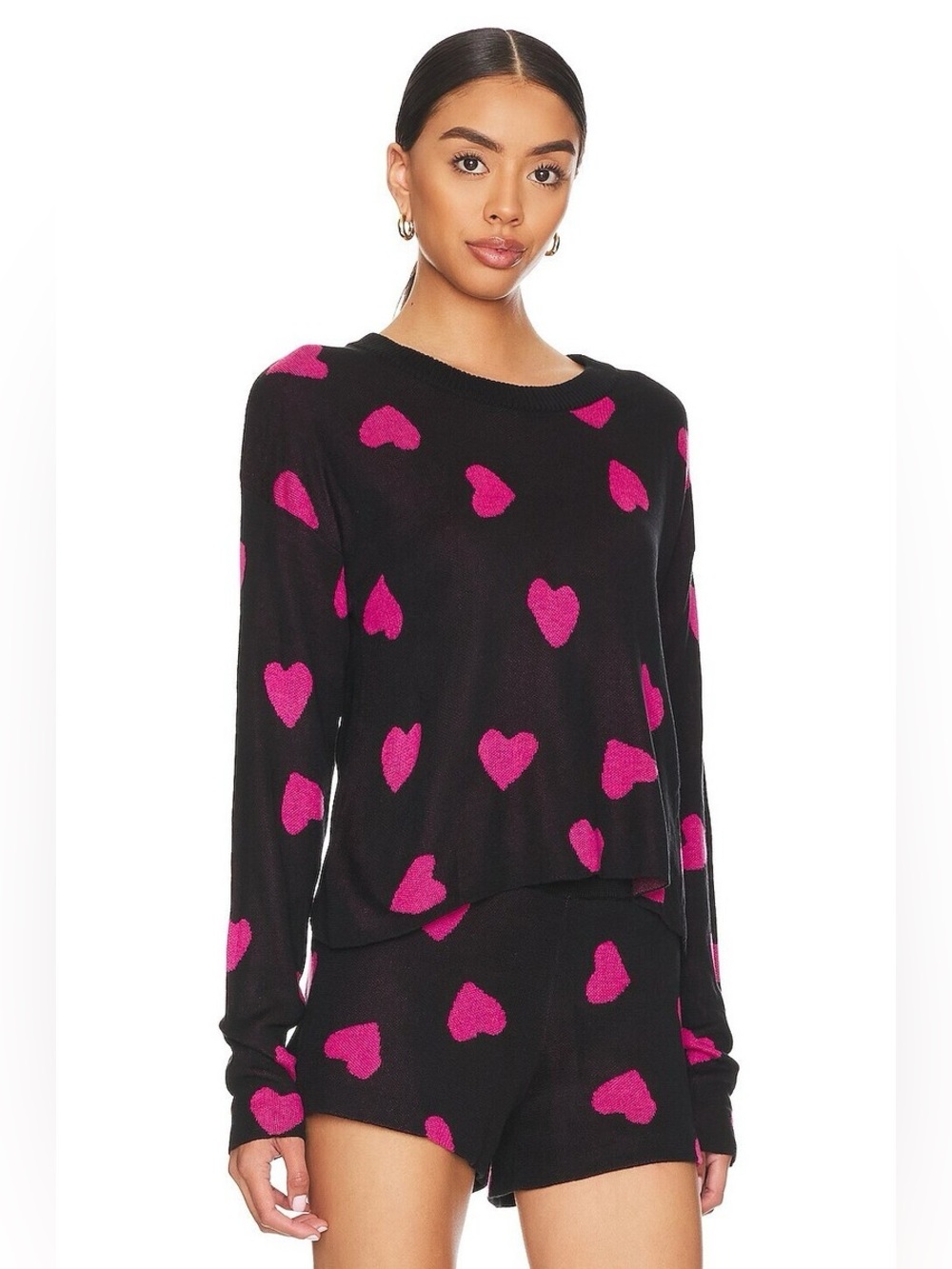 Beach Riot Tough Love Crewneck Heart Sweater Black and Pink Women’s Size Large